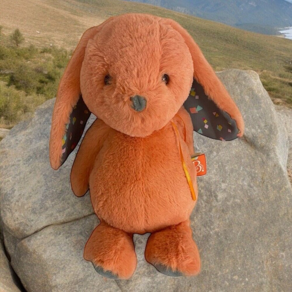 B Softies Happy Hues Bunny Rabbit Plush Stuffed Animal Orange Grey Soft Toy 11"